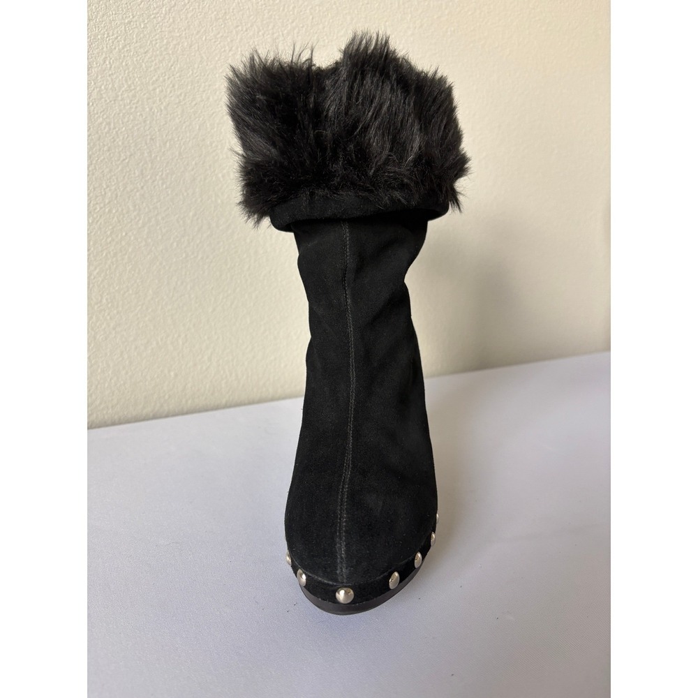 Michael Michael Kors Black Suede Faux Fur Studded Platform Ankle Boots Size 10M - Picture 6 of 12